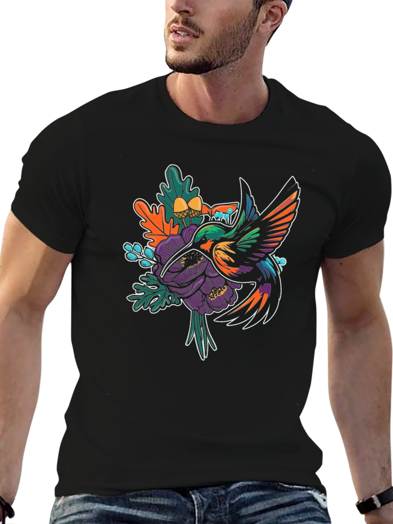 Hummingbird & Floral Graphic T-Shirt