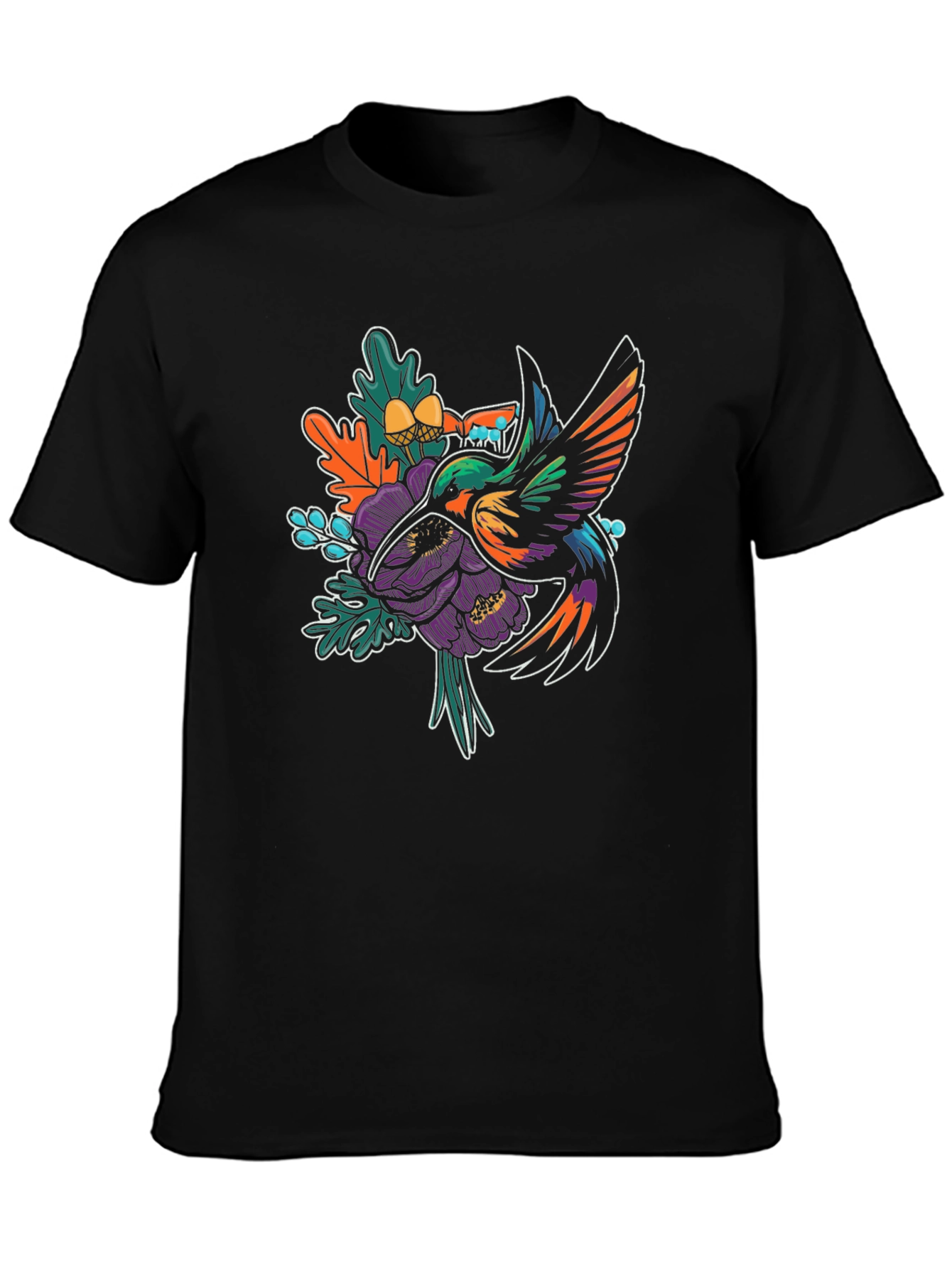 Hummingbird & Floral Graphic T-Shirt