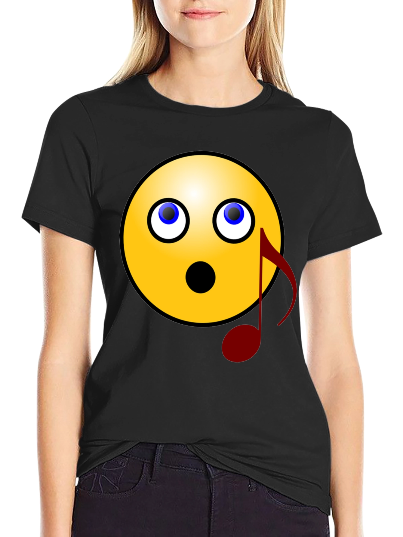 Surprised Emoji Musical Note Graphic Tee