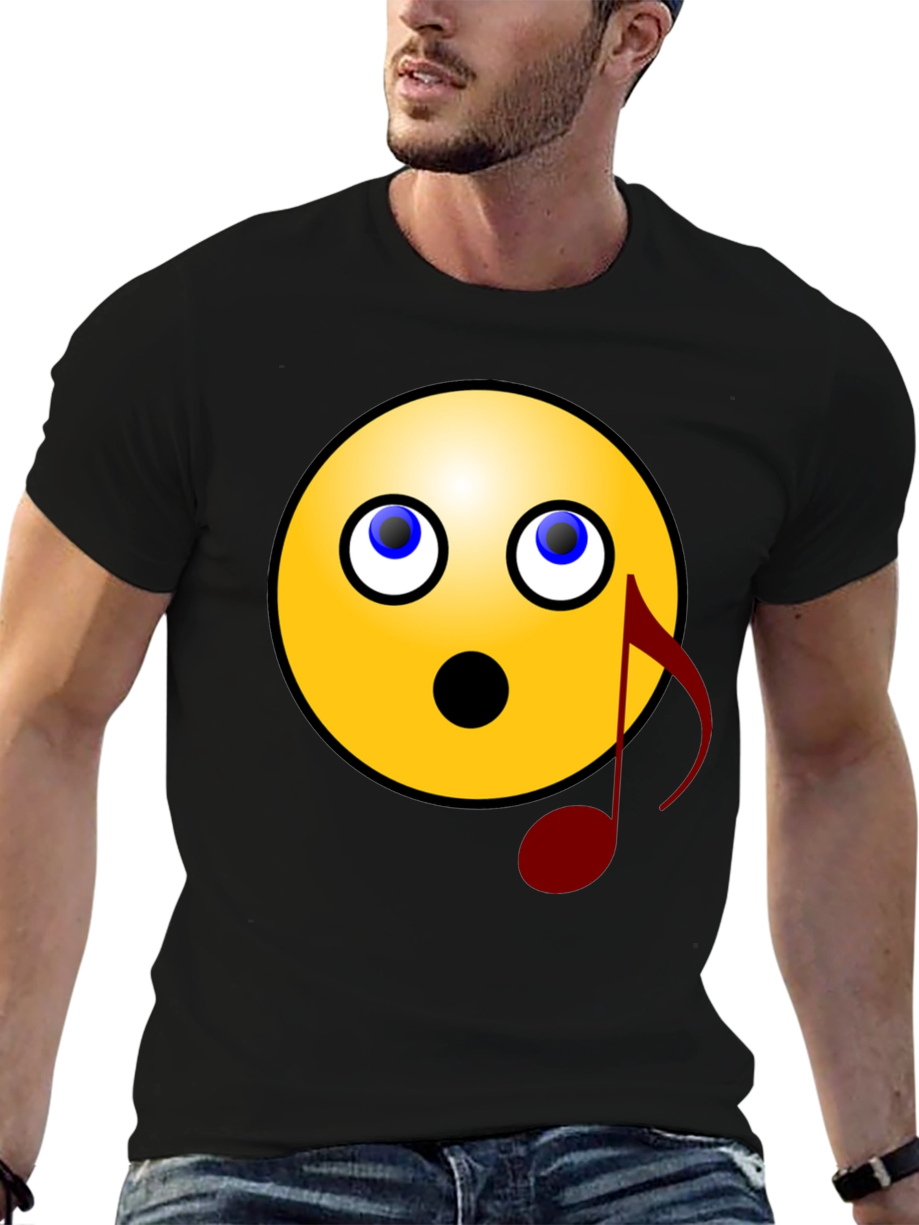 Surprised Emoji Musical Note Graphic Tee