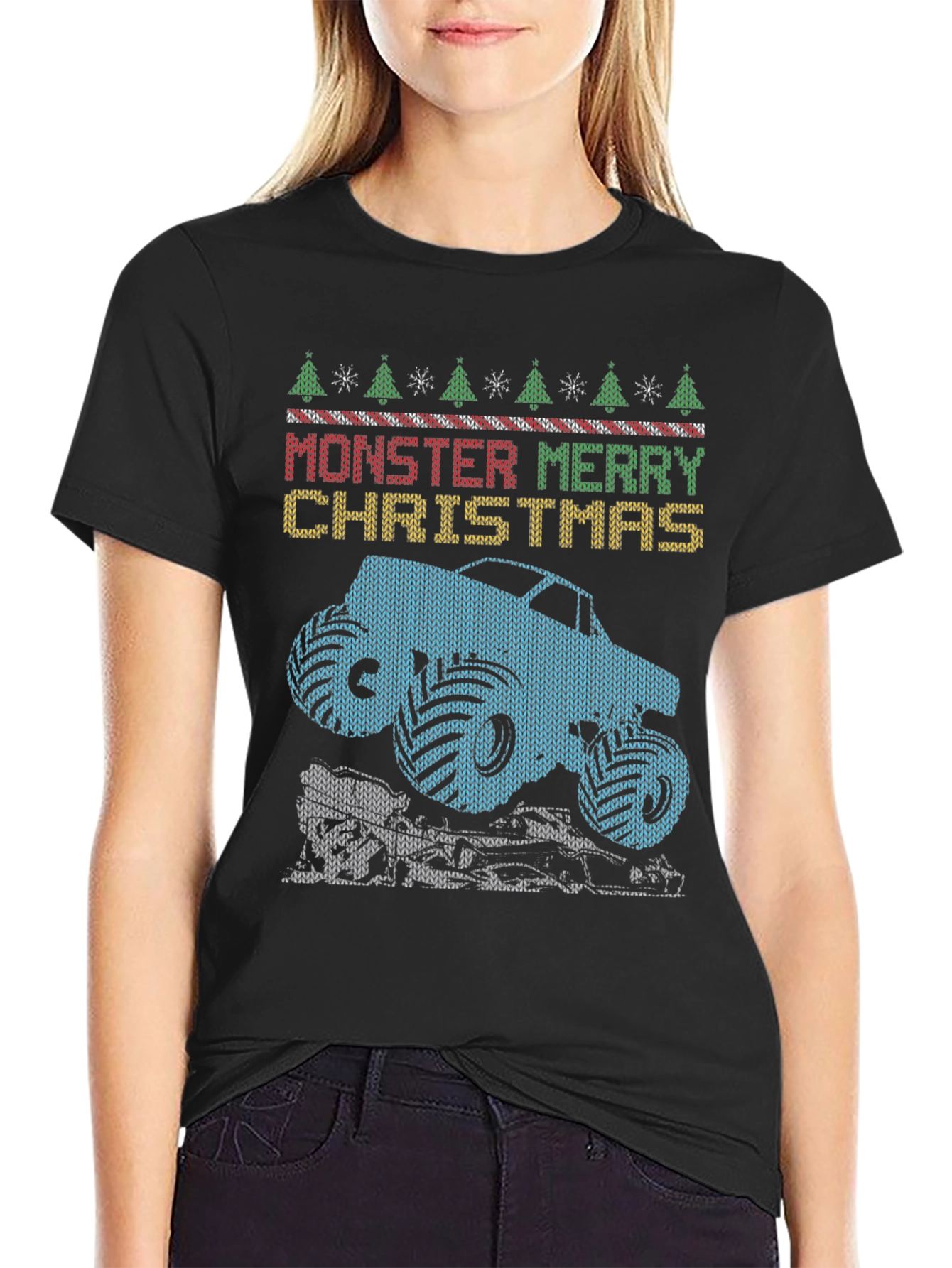 Monster Truck Merry Christmas Graphic Tee