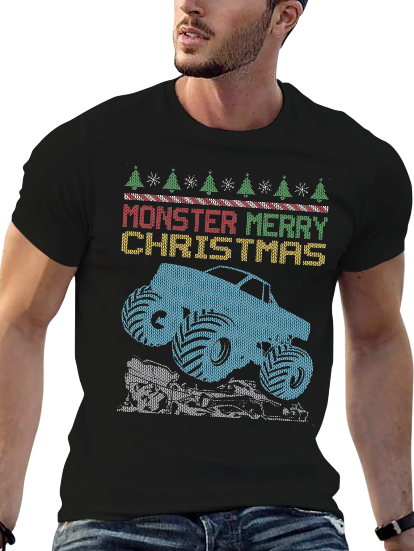 Monster Truck Merry Christmas Graphic Tee