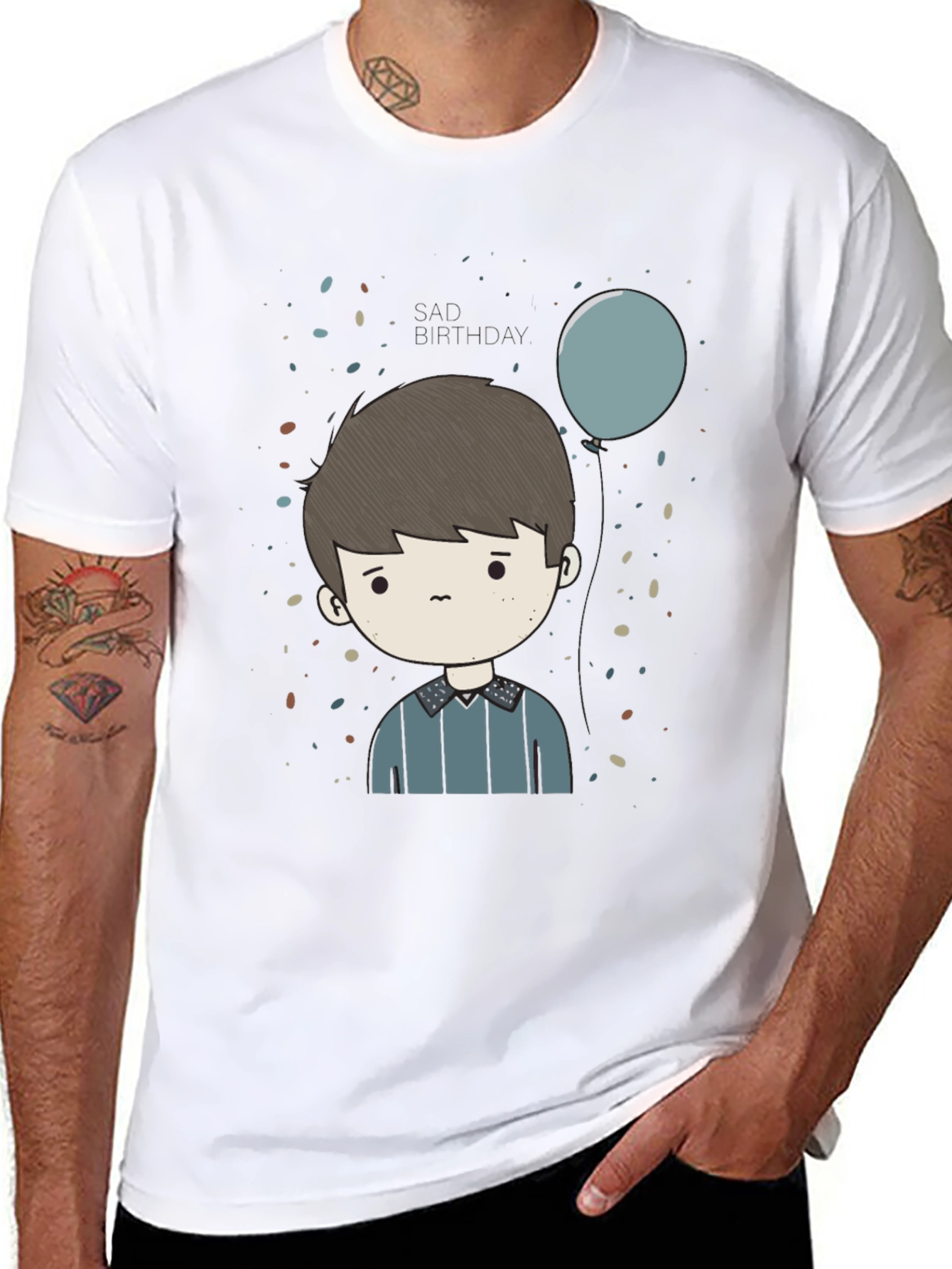 Cartoon Boy Print Black T-Shirt