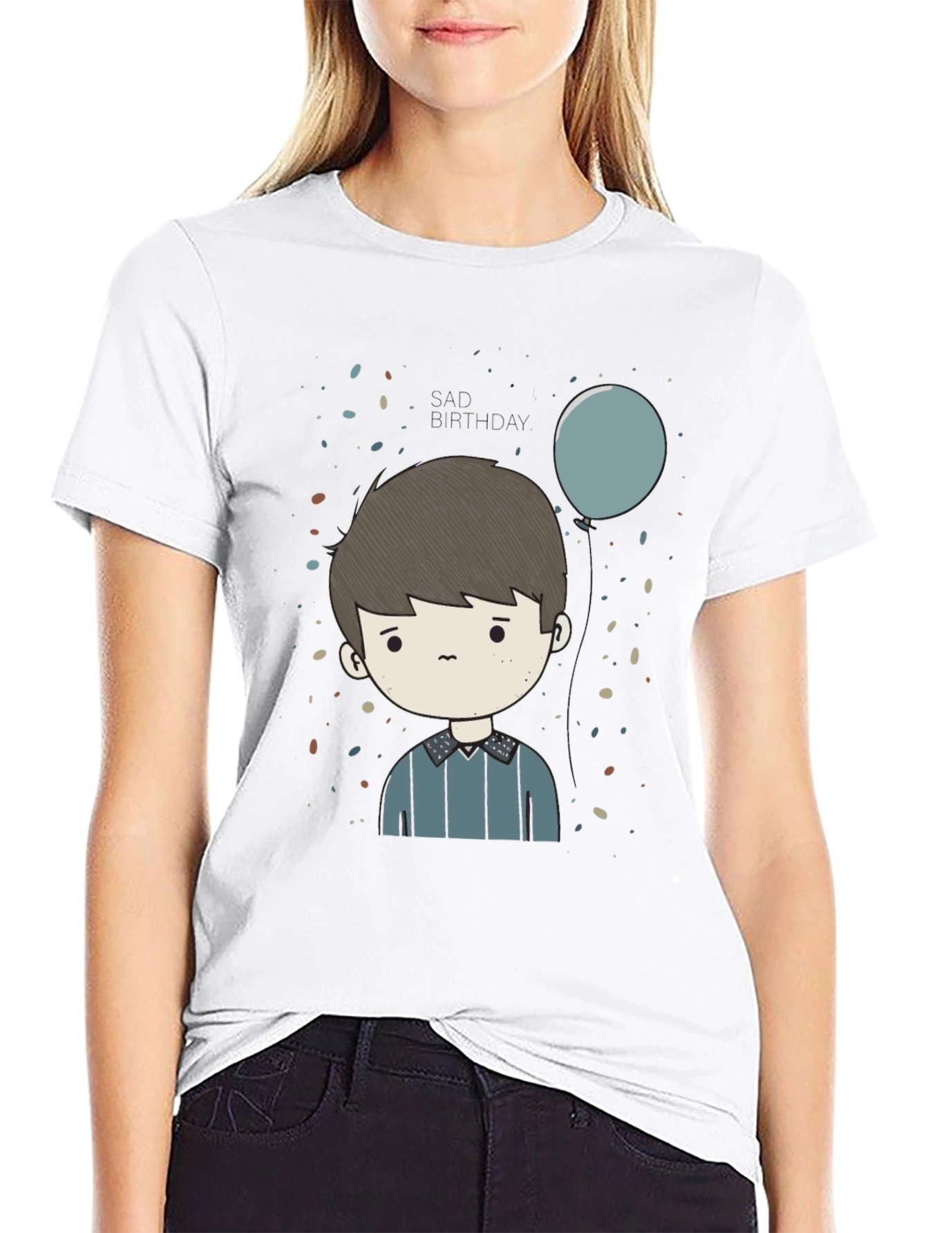 Cartoon Boy Print Black T-Shirt