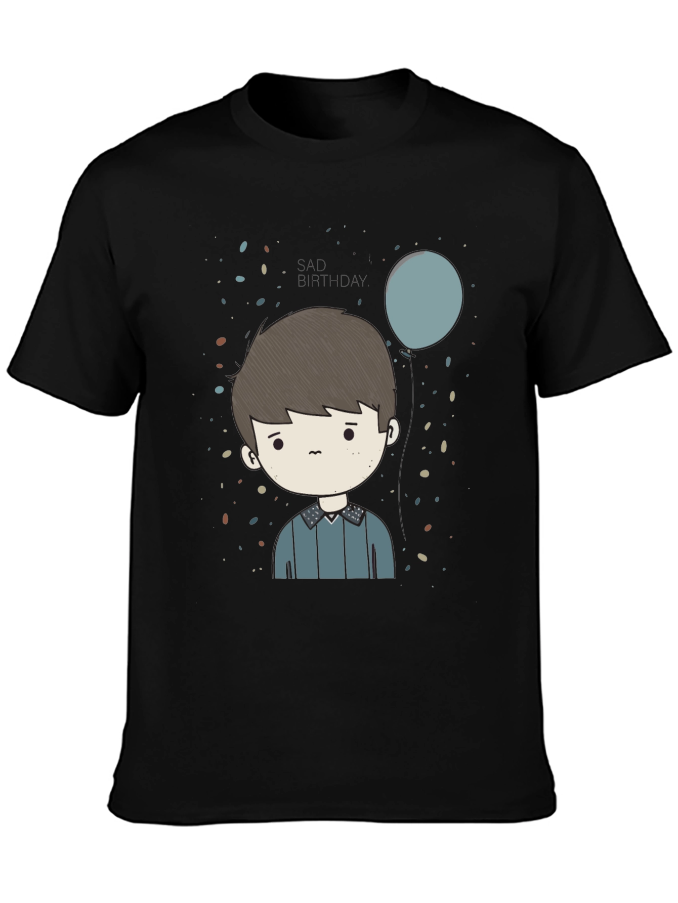 Cartoon Boy Print Black T-Shirt