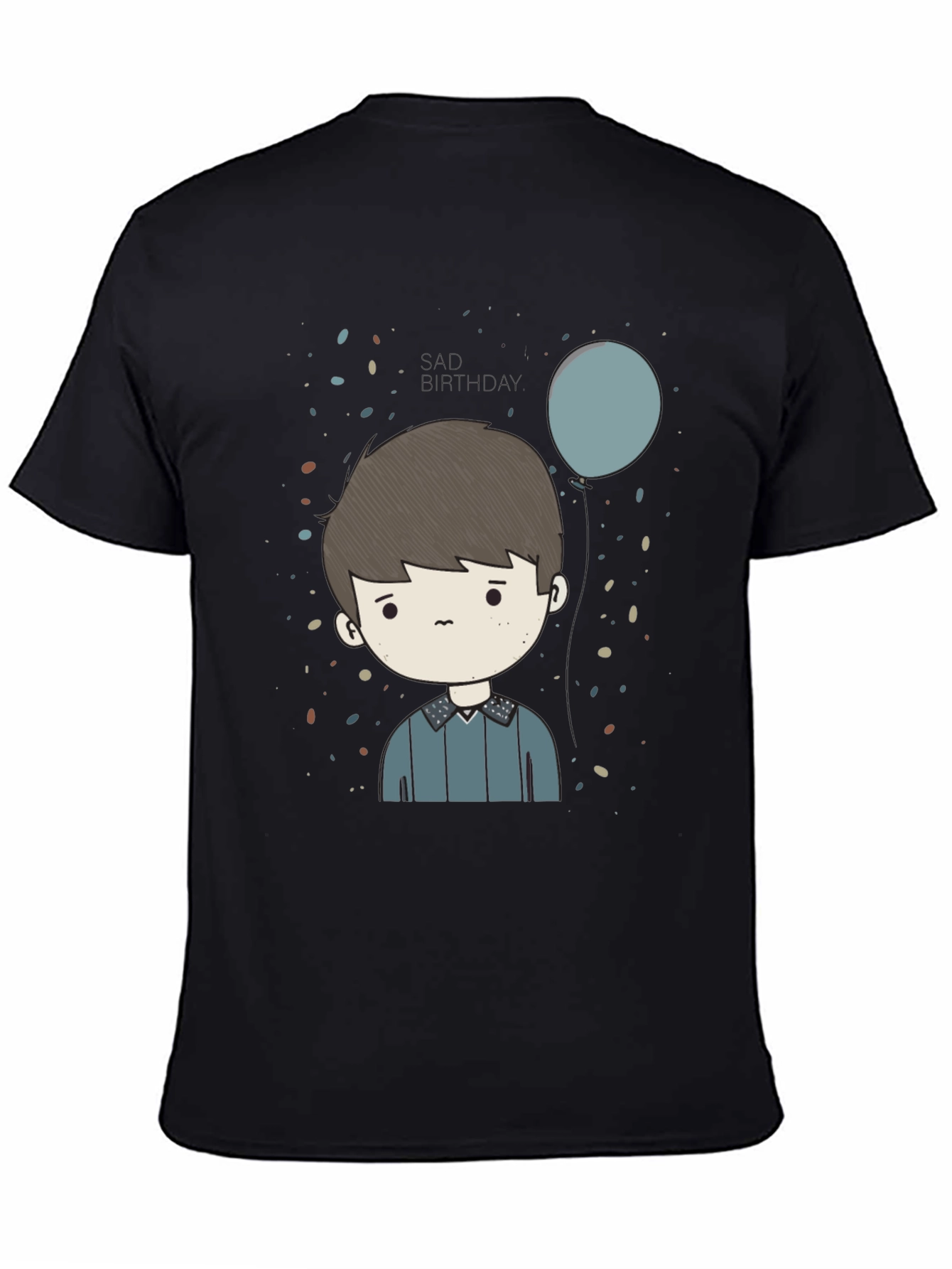 Cartoon Boy Print Black T-Shirt