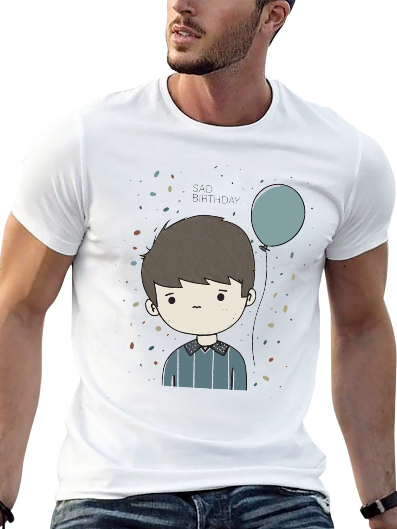 Cartoon Boy Print Black T-Shirt