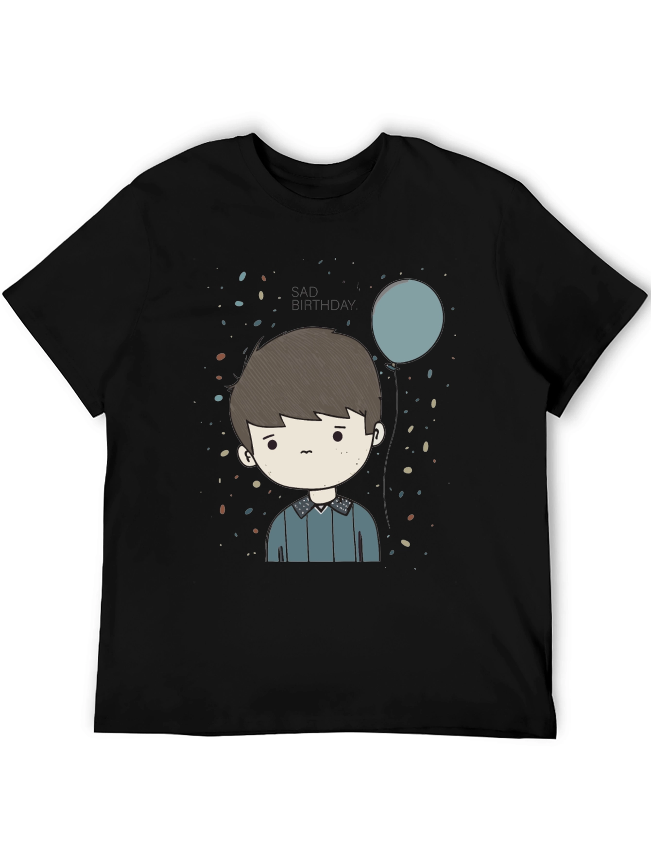 Cartoon Boy Print Black T-Shirt