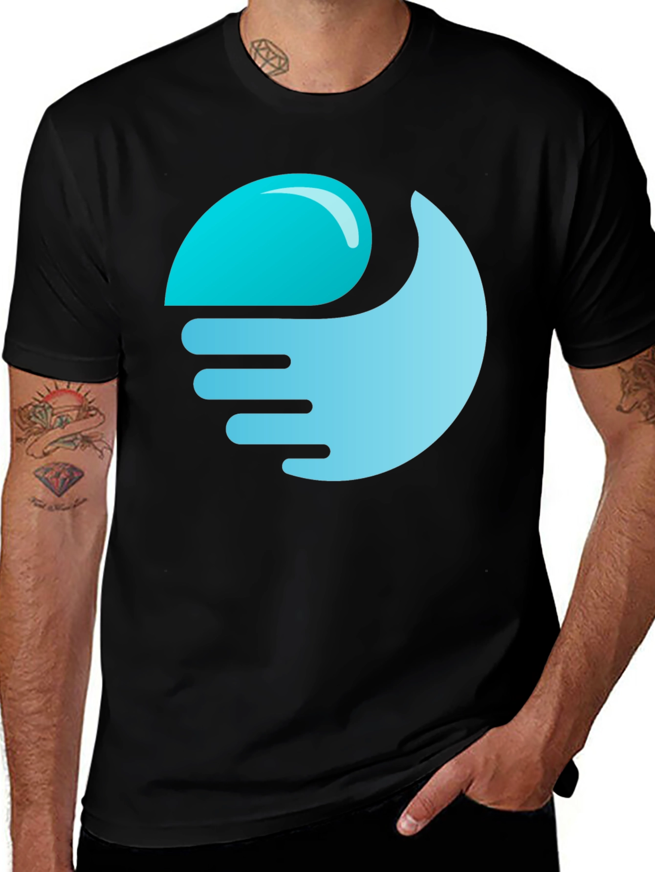 Black T-Shirt with Abstract Wave Graphic
