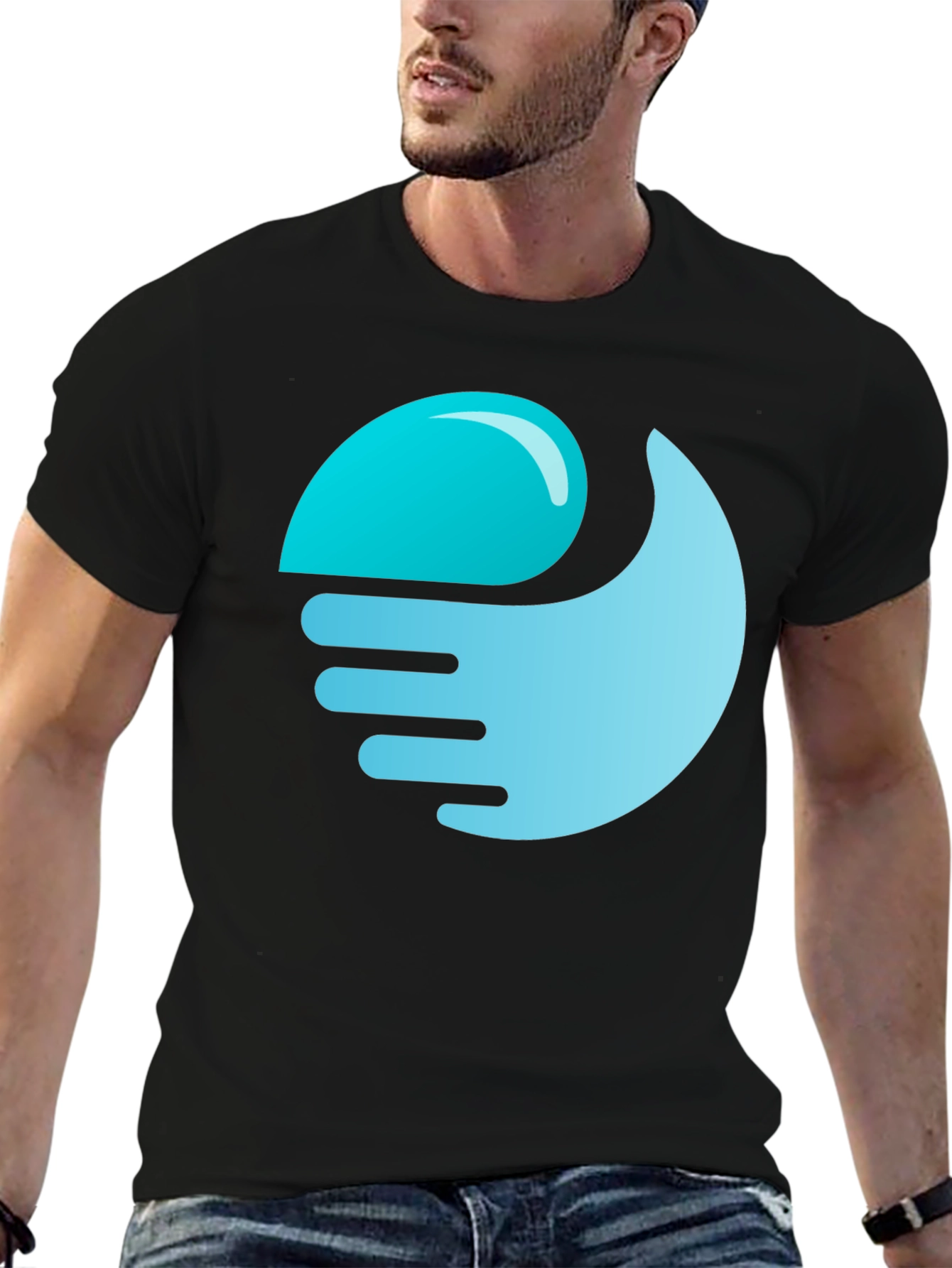 Black T-Shirt with Abstract Wave Graphic