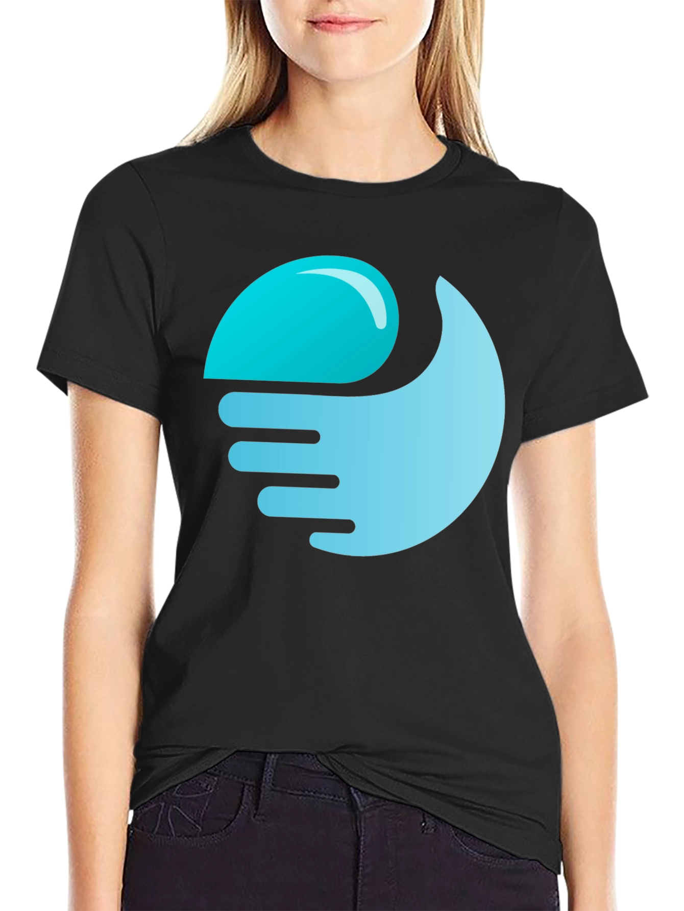 Black T-Shirt with Abstract Wave Graphic