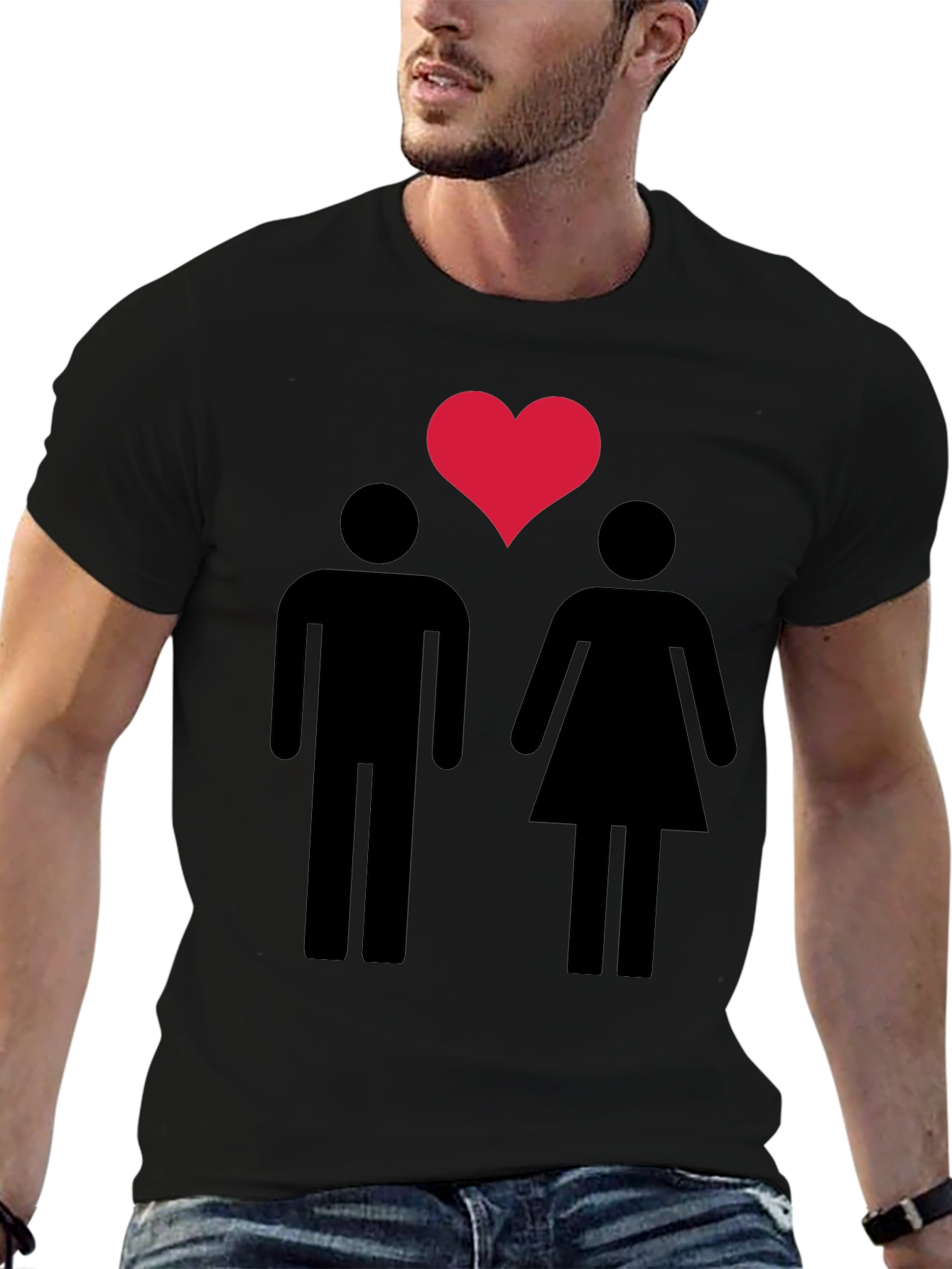 Couples Heart Graphic Tee - Unisex Black T-Shirt
