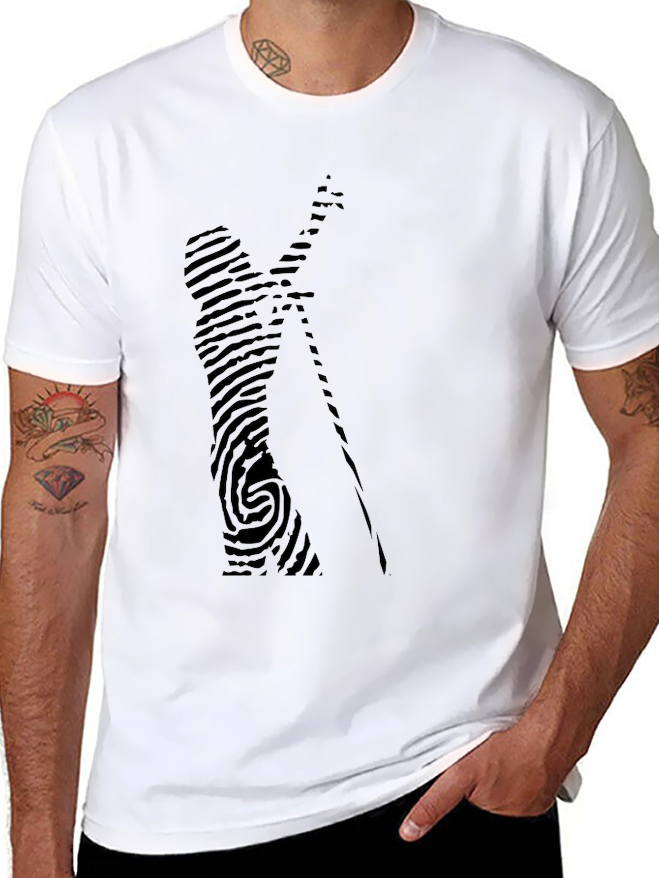 Unique Fingerprint Design Black T-Shirt