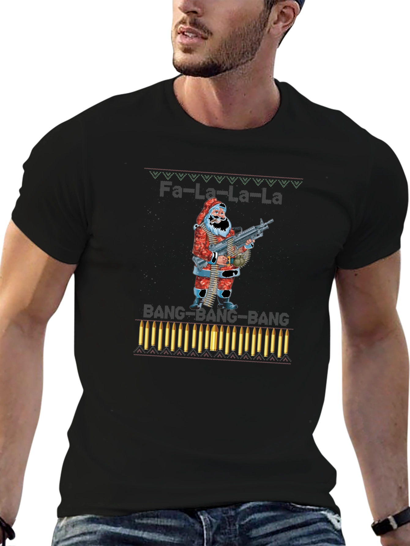 Fa-La-La-La Santa Machine Gun Christmas T-Shirt