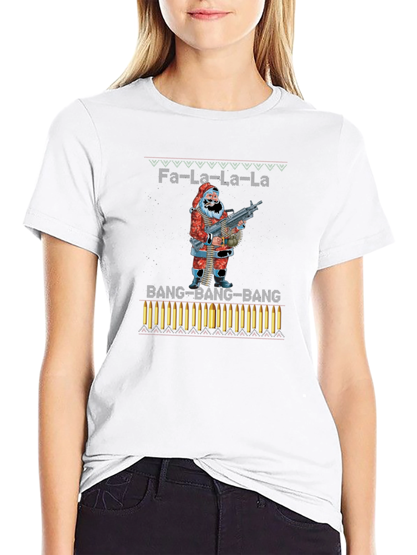 Fa-La-La-La Santa Machine Gun Christmas T-Shirt