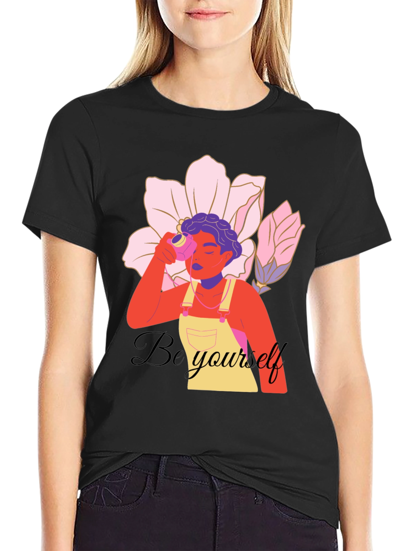 Be Yourself Graphic Print Black T-Shirt