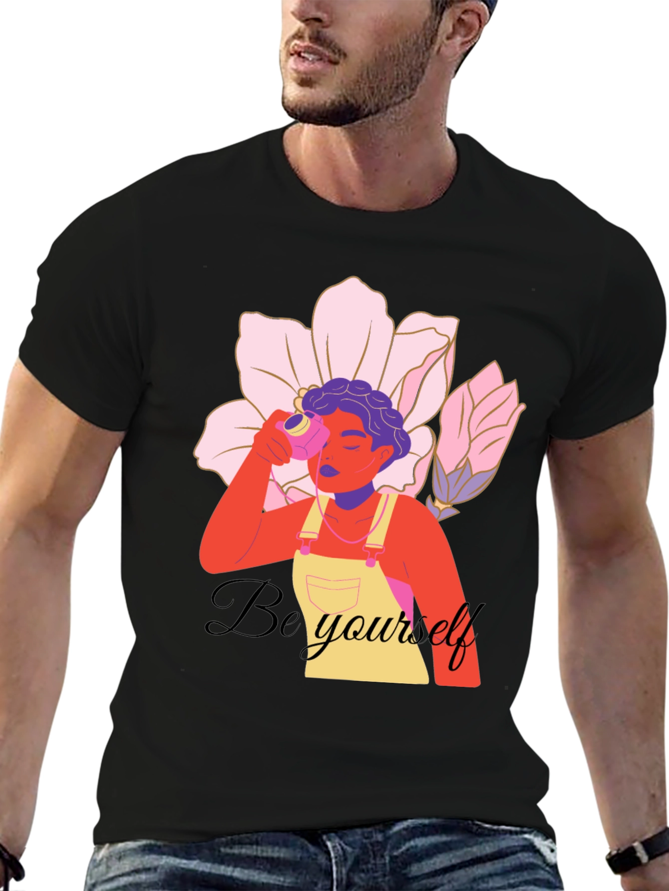 Be Yourself Graphic Print Black T-Shirt
