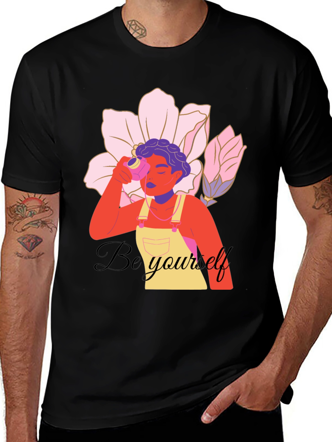 Be Yourself Graphic Print Black T-Shirt