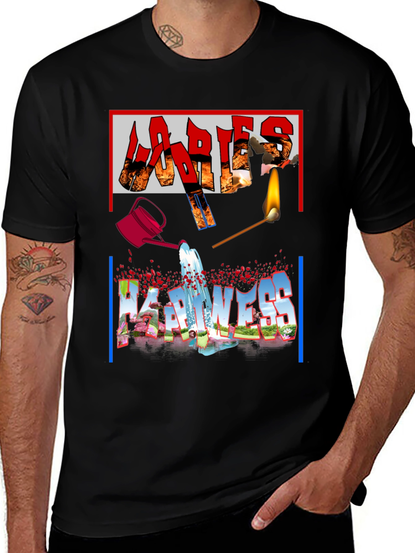 Ladies Happiness Graphic Black T-Shirt