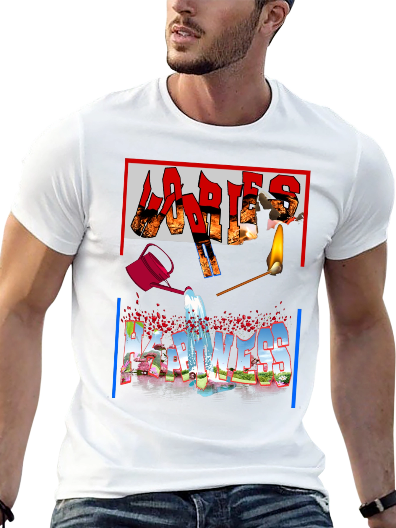 Ladies Happiness Graphic Black T-Shirt