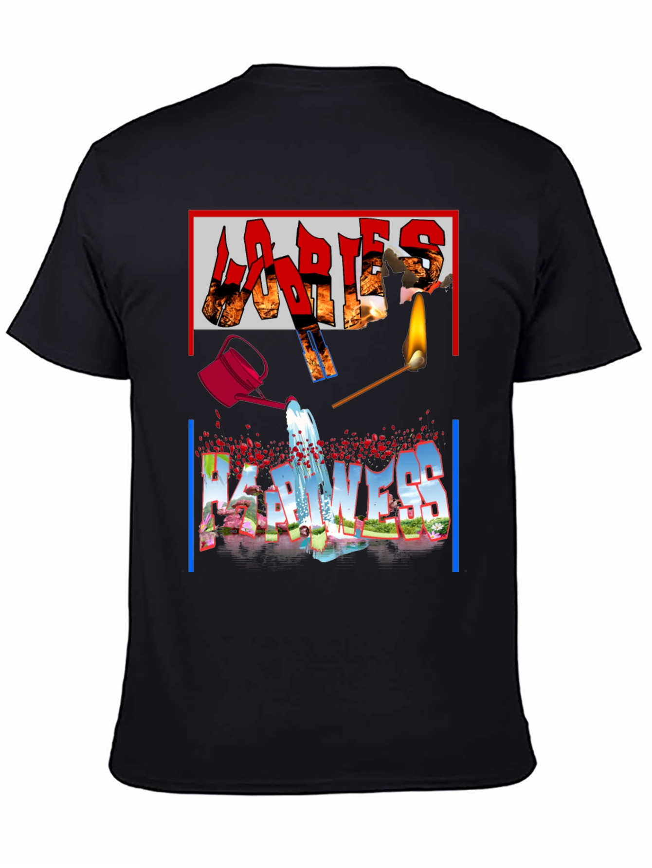 Ladies Happiness Graphic Black T-Shirt