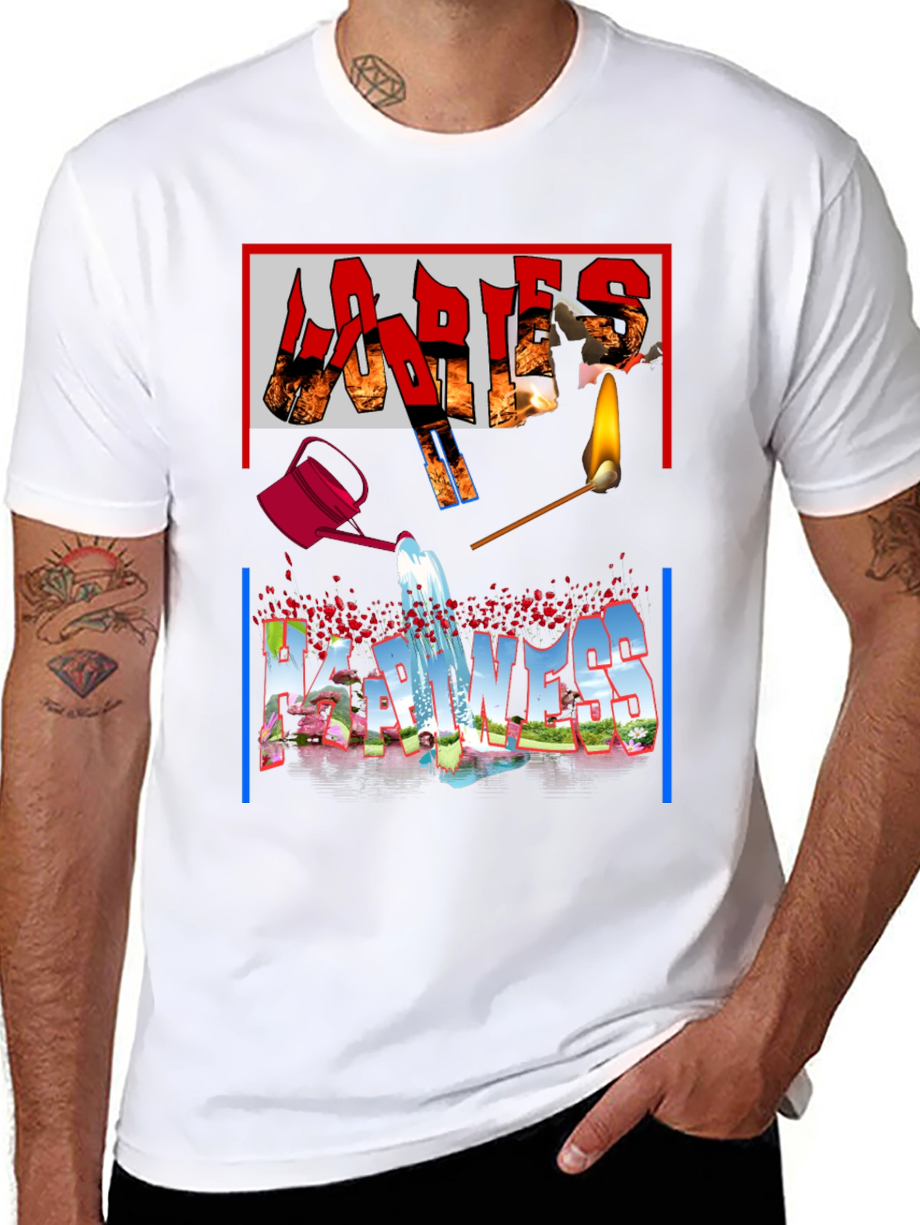 Ladies Happiness Graphic Black T-Shirt