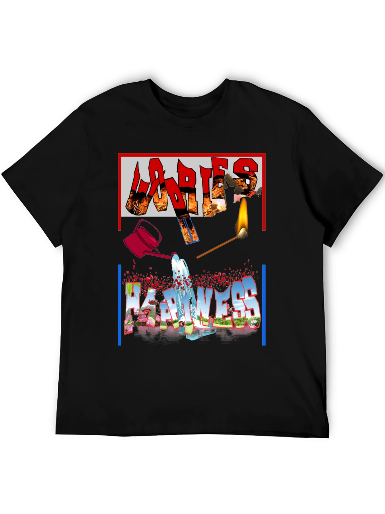 Ladies Happiness Graphic Black T-Shirt