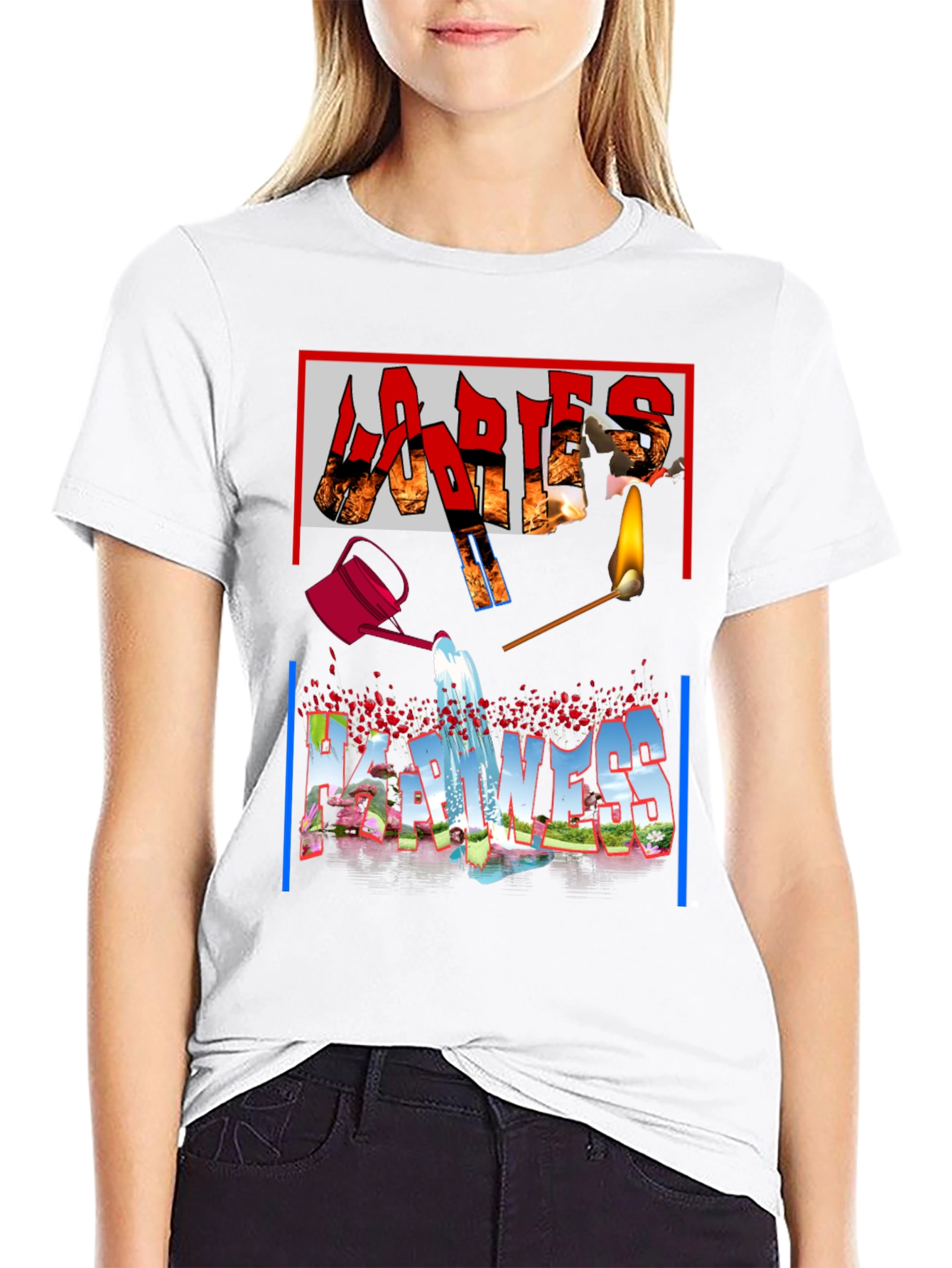 Ladies Happiness Graphic Black T-Shirt