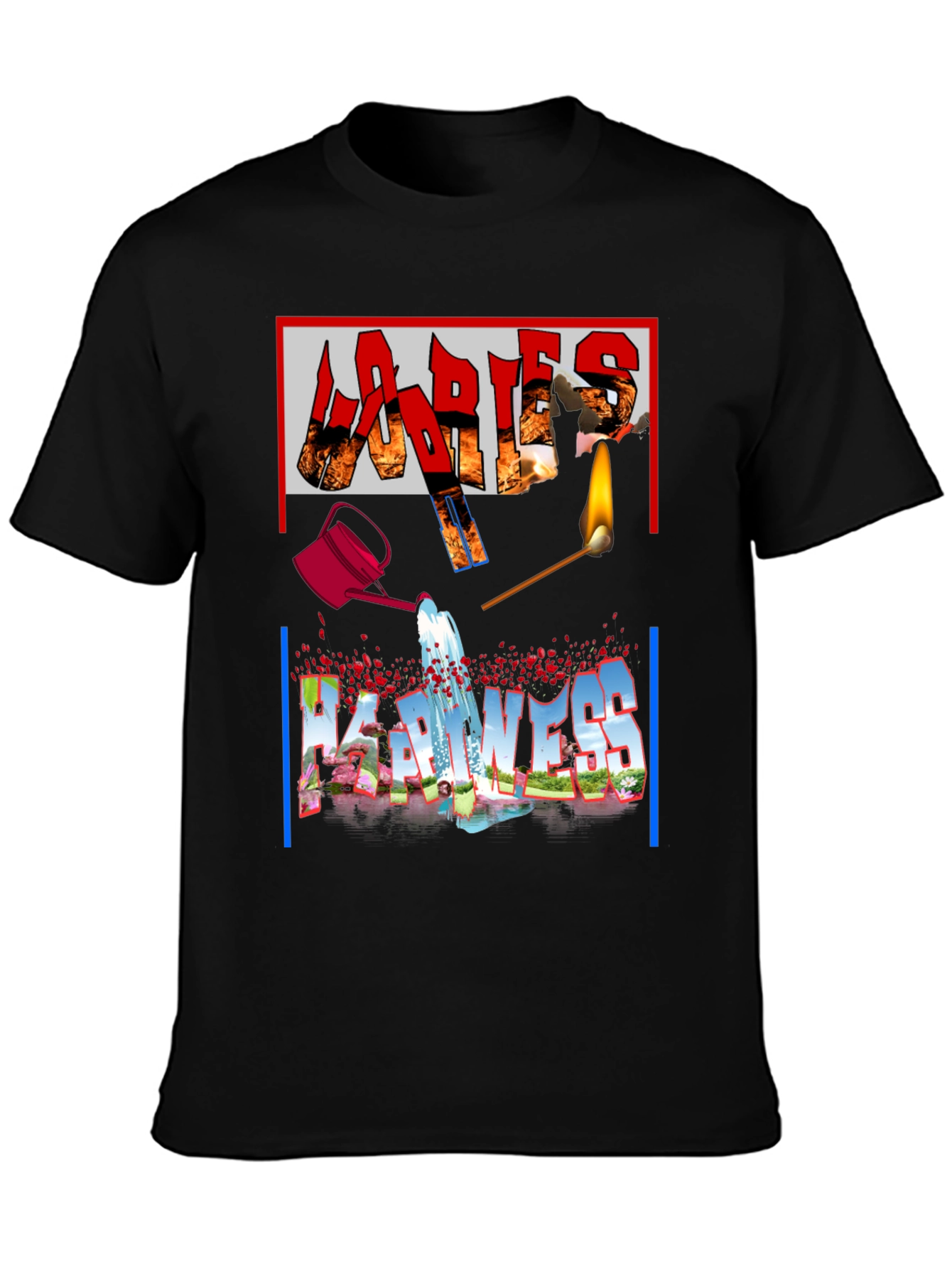 Ladies Happiness Graphic Black T-Shirt