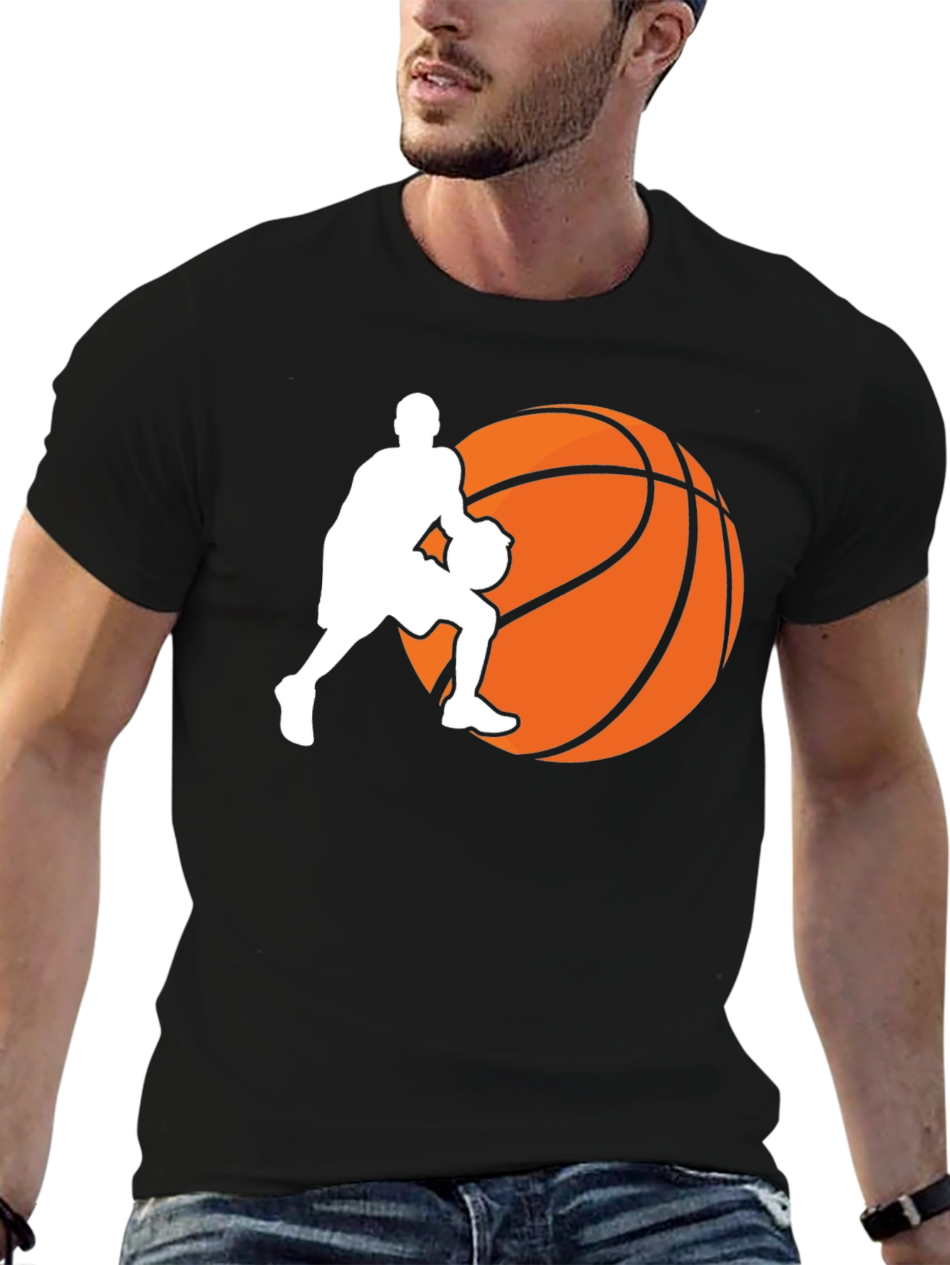 Basketball Player Graphic Tee - Black Cotton T-Shirt