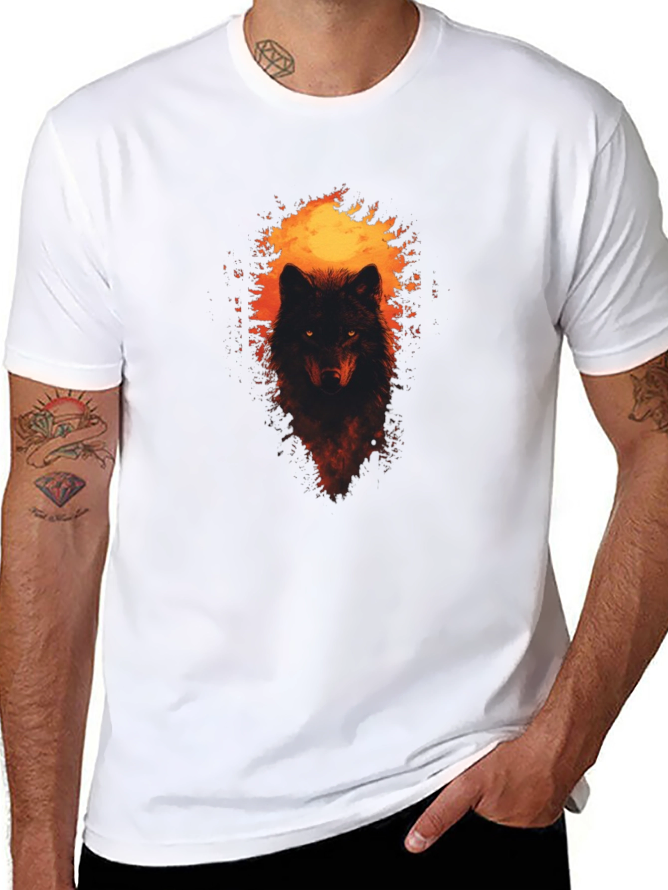 Mens Wolf Graphic Print Black T-Shirt