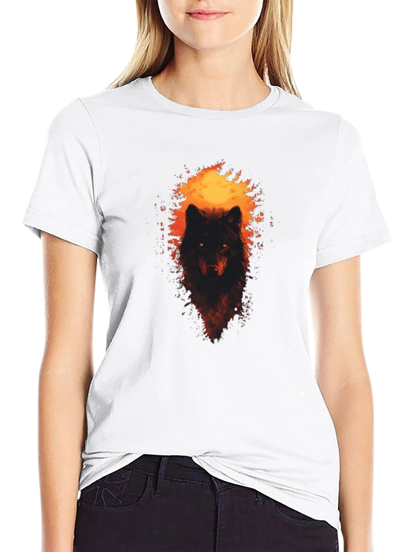 Mens Wolf Graphic Print Black T-Shirt