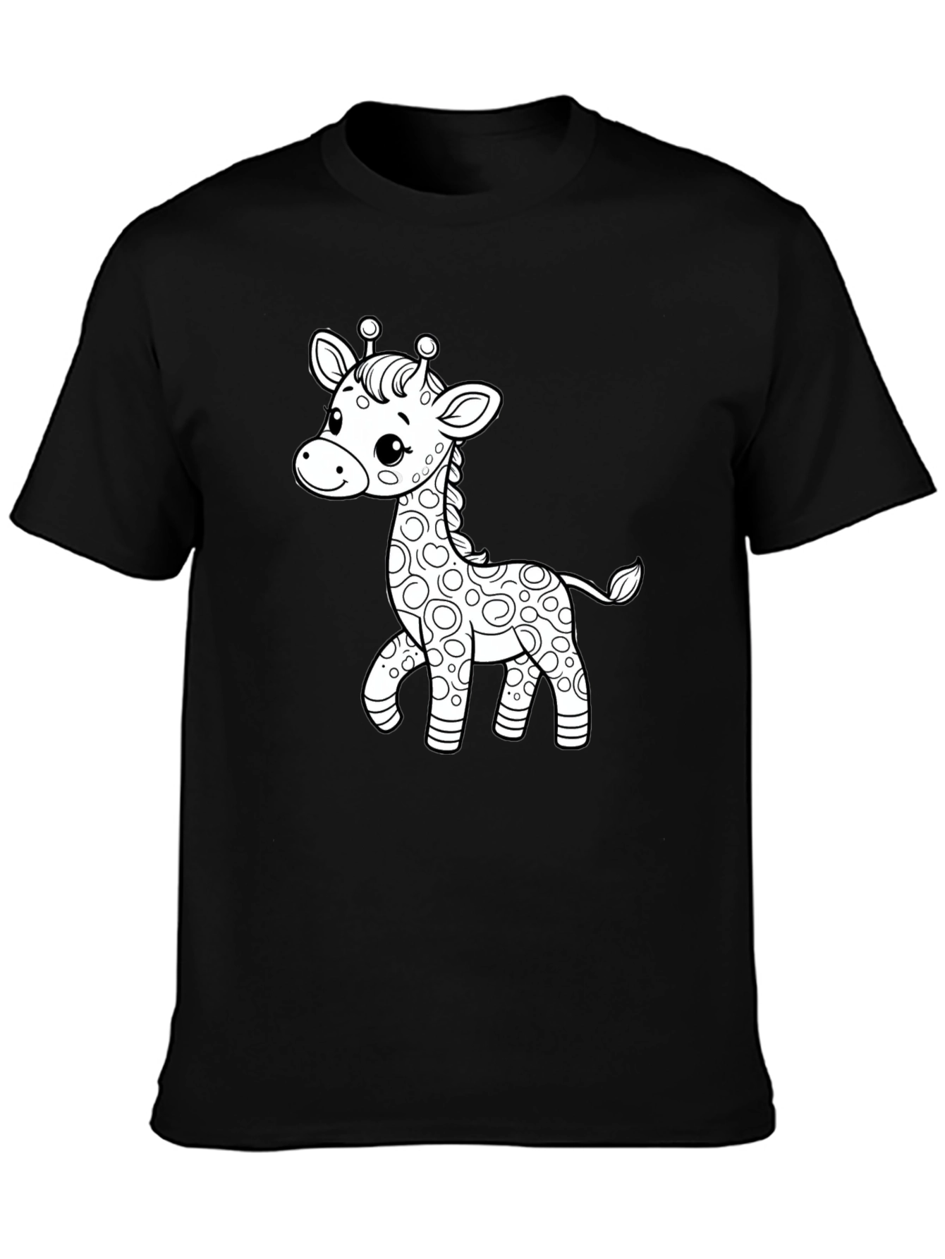 Cute Giraffe Graphic Print Black T-Shirt