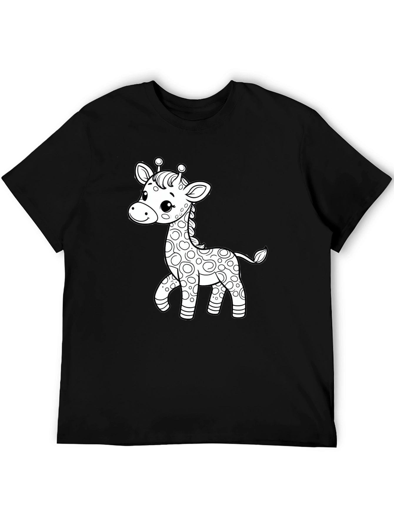 Cute Giraffe Graphic Print Black T-Shirt
