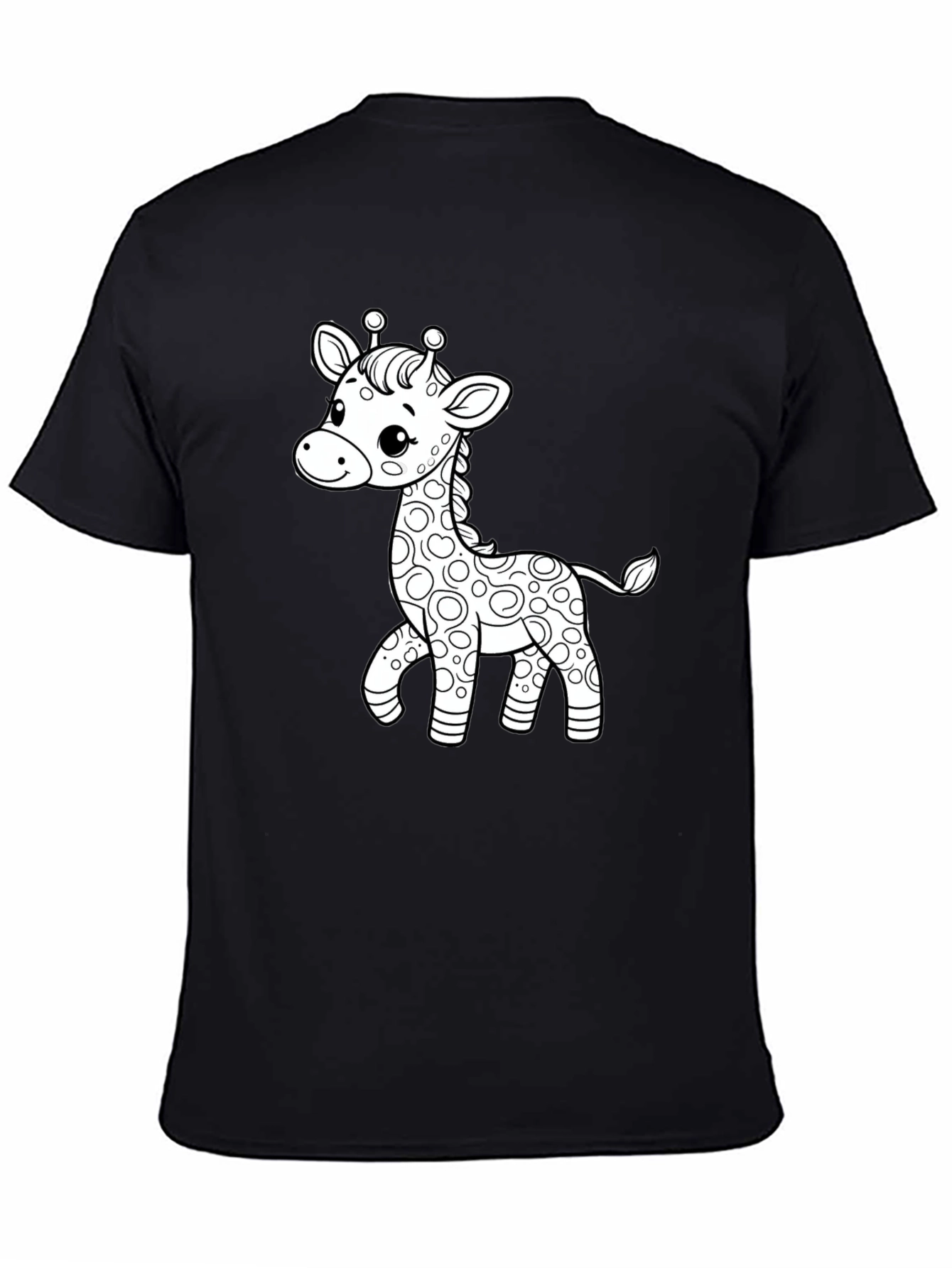 Cute Giraffe Graphic Print Black T-Shirt