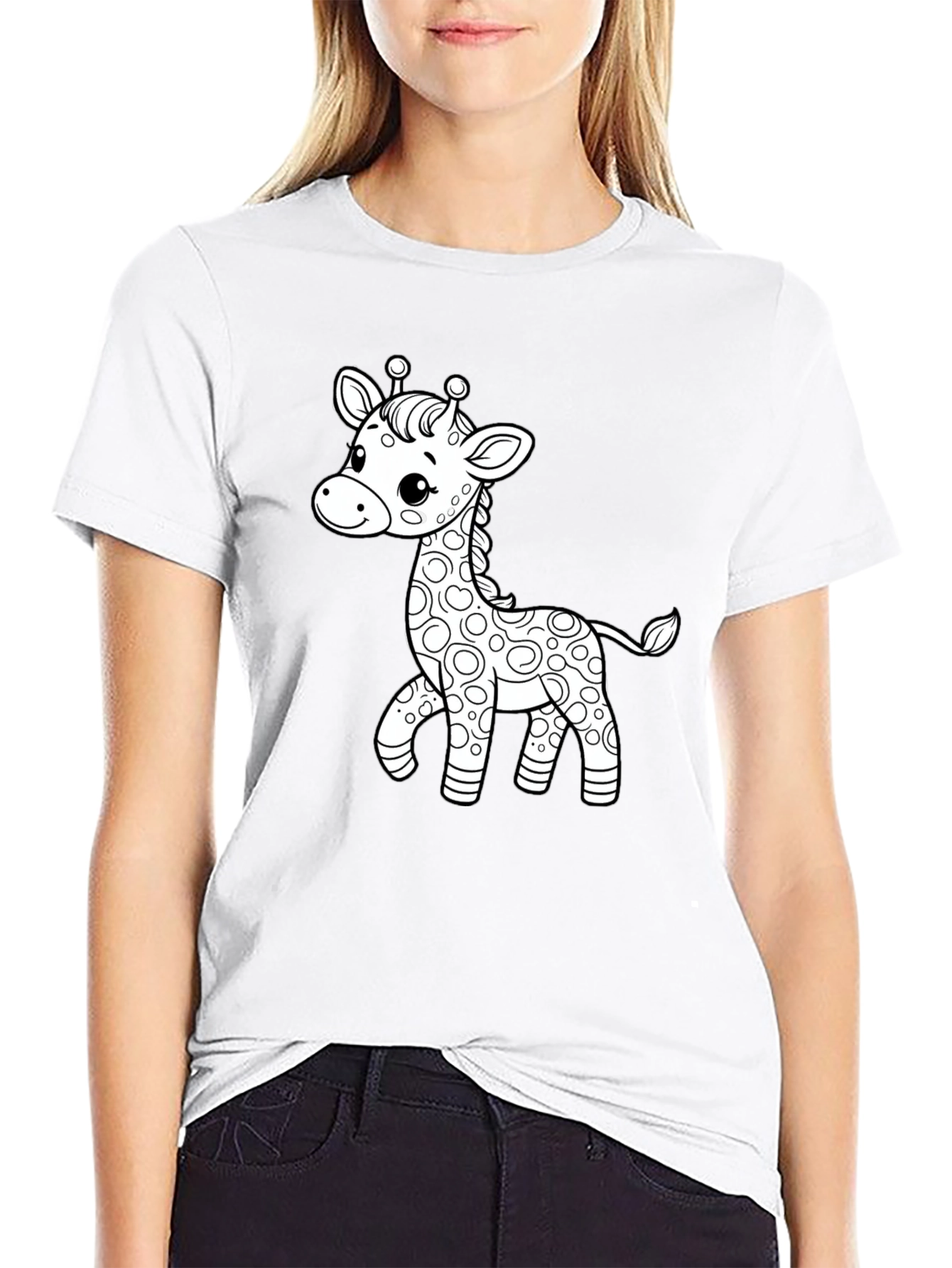 Cute Giraffe Graphic Print Black T-Shirt