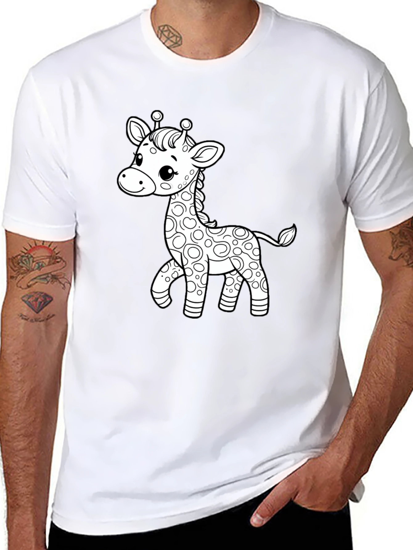 Cute Giraffe Graphic Print Black T-Shirt