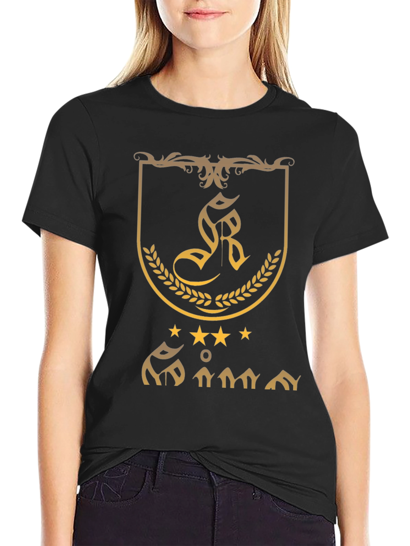 Embroidered Crest Graphic Tee - Black