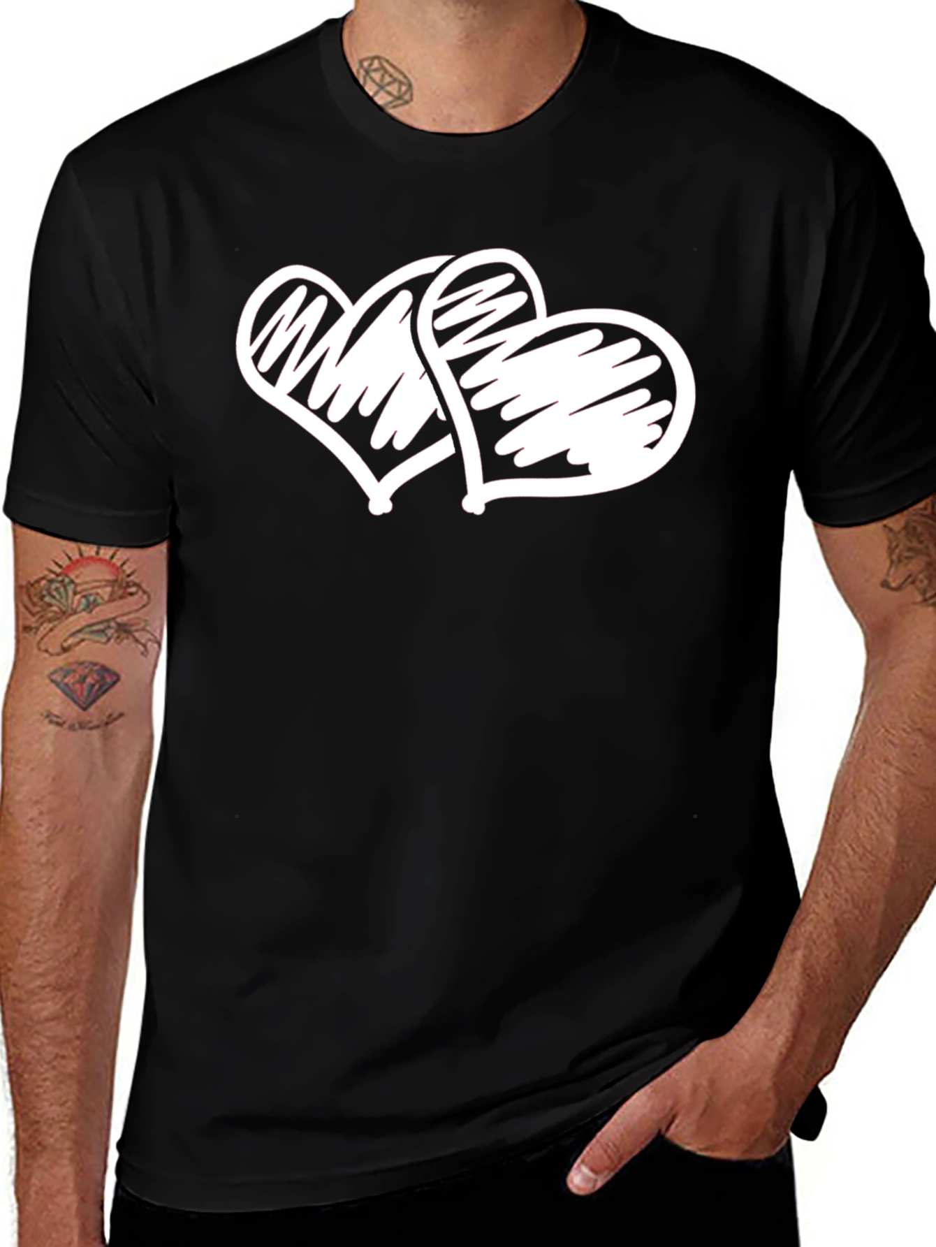Heart Scribble Graphic Tee - Casual Black T-Shirt