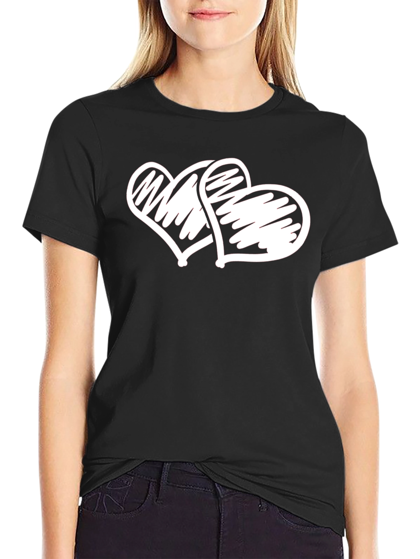 Heart Scribble Graphic Tee - Casual Black T-Shirt