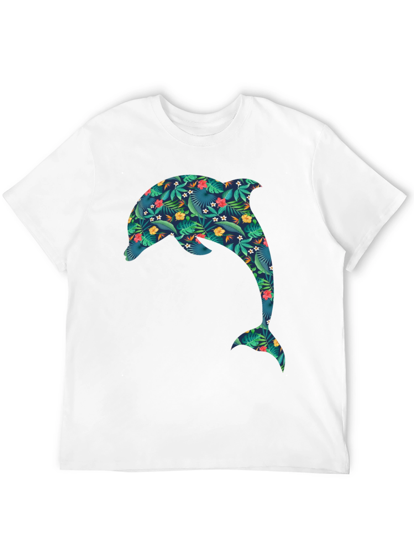 Tropical Dolphin Graphic Black T-Shirt