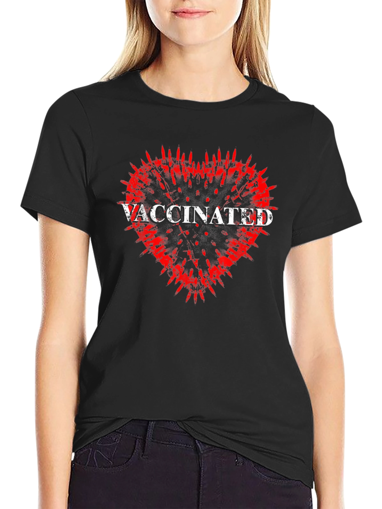 Vaccinated Heart Graphic Tee - Black T-Shirt