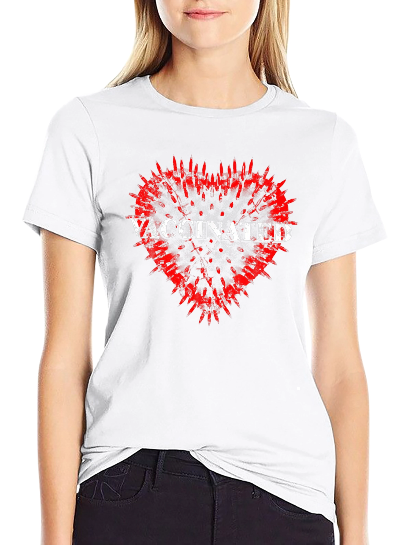 Vaccinated Heart Graphic Tee - Black T-Shirt