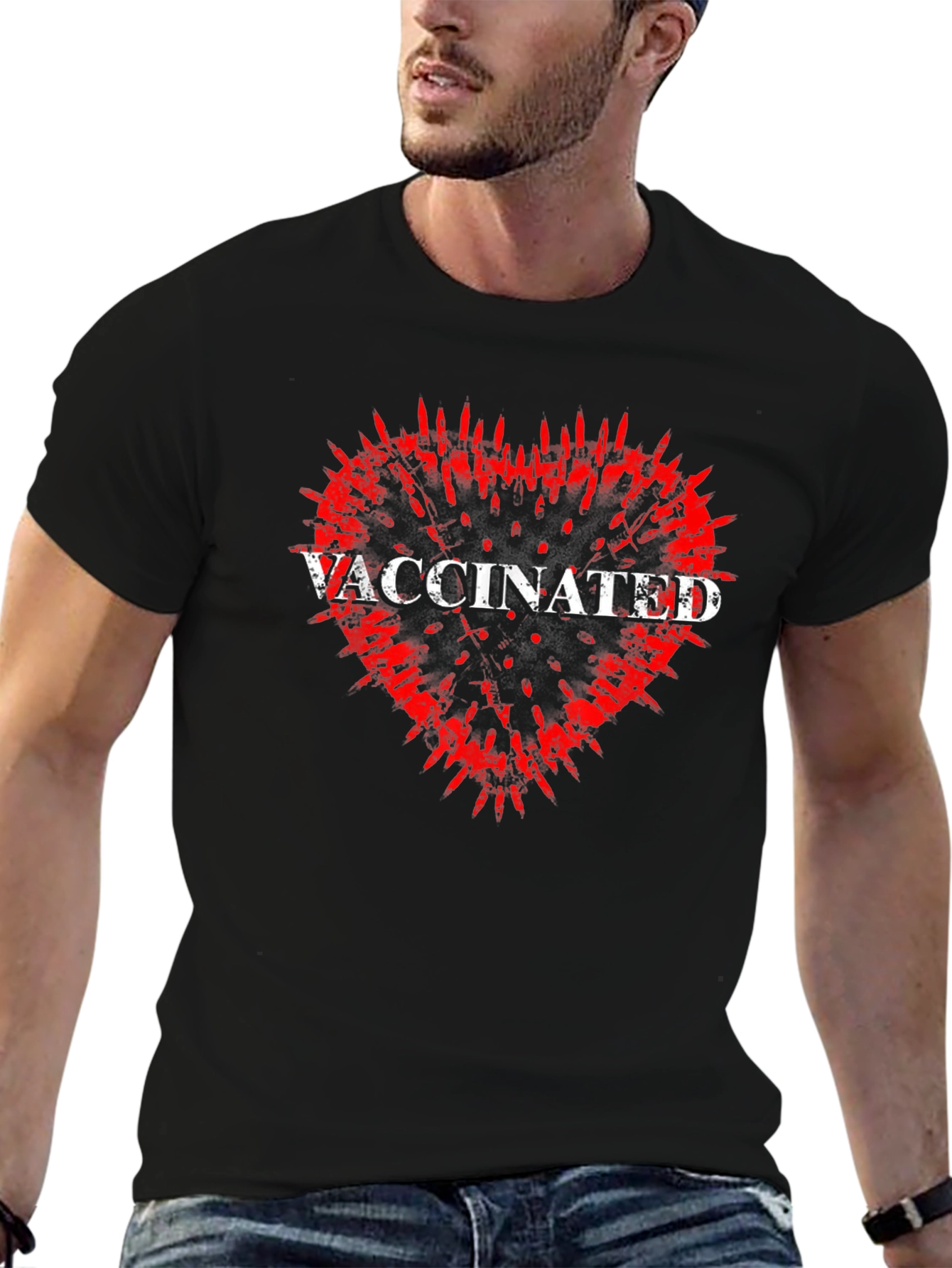 Vaccinated Heart Graphic Tee - Black T-Shirt