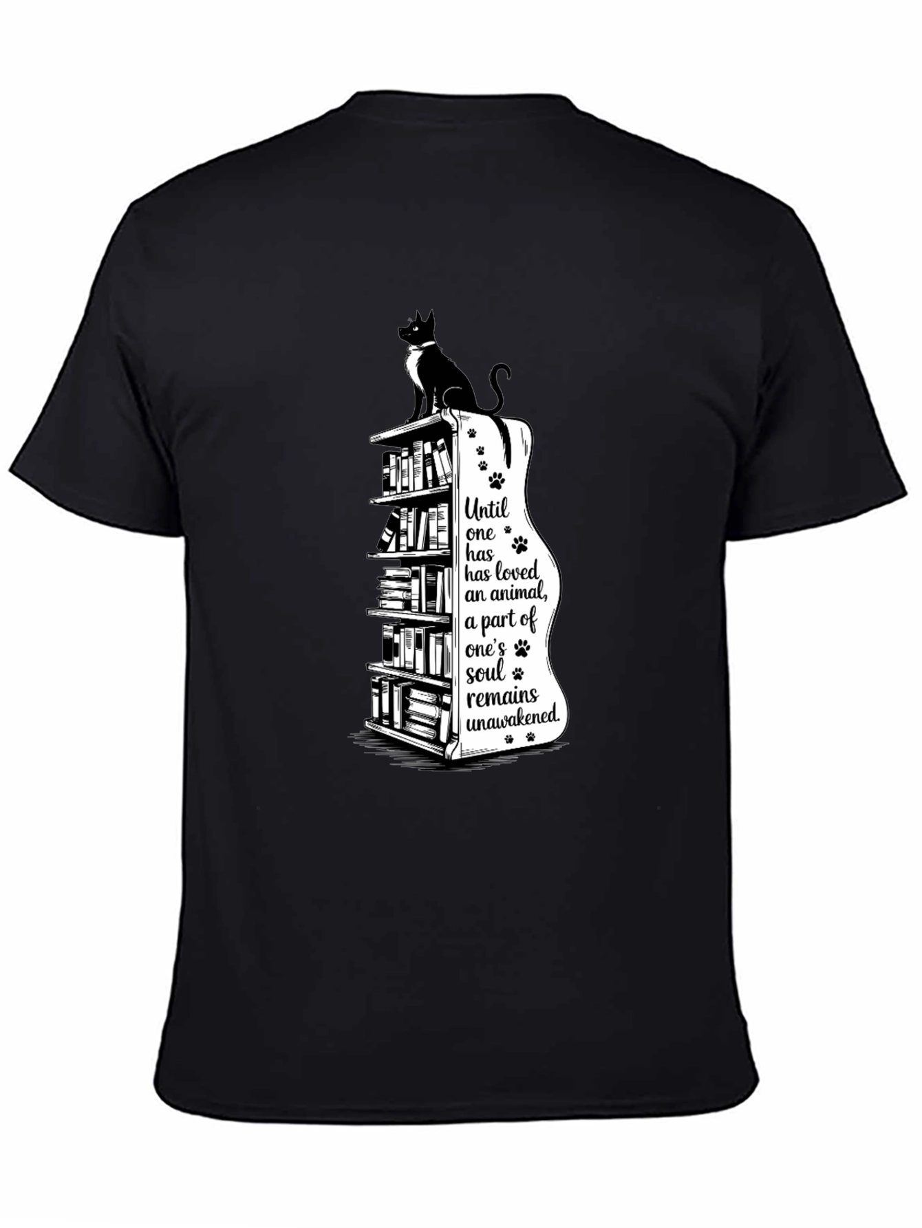 Cat Lovers T-Shirt: Bookcase & Soul Quote