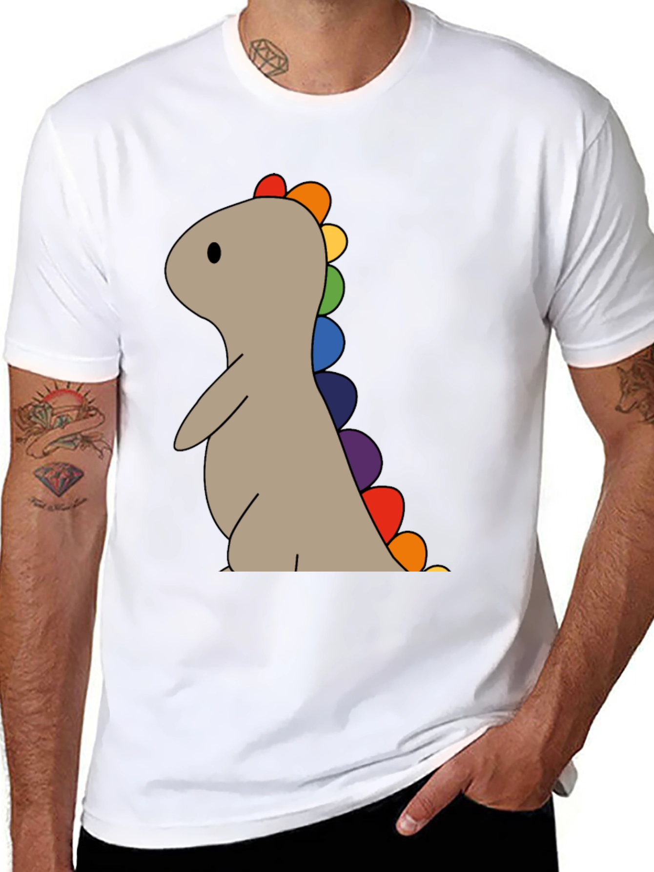 Rainbow Dino T-Shirt - Cute & Playful Design