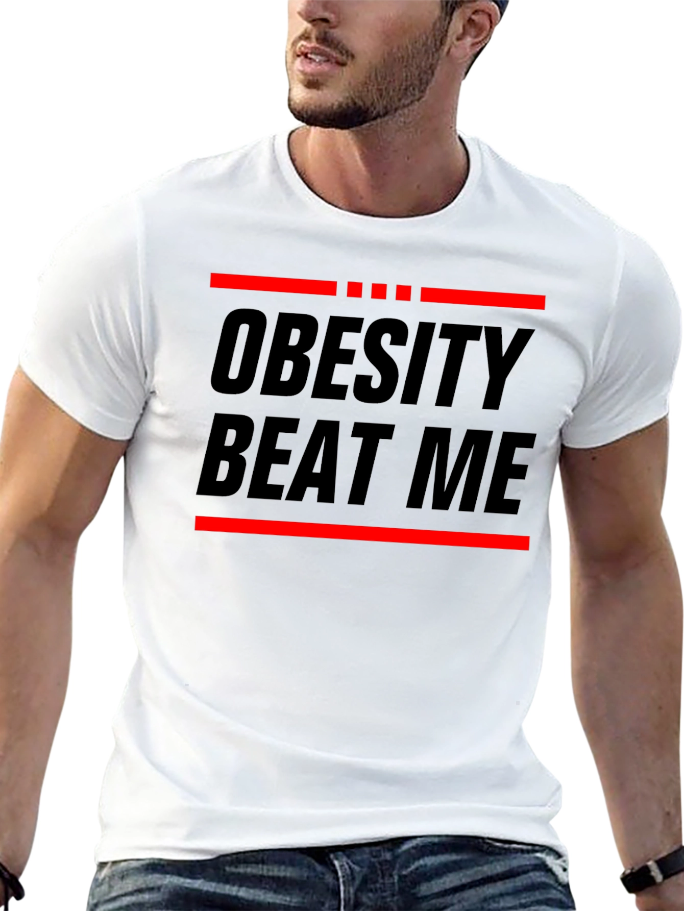 Obesity Beat Me Black Graphic T-Shirt