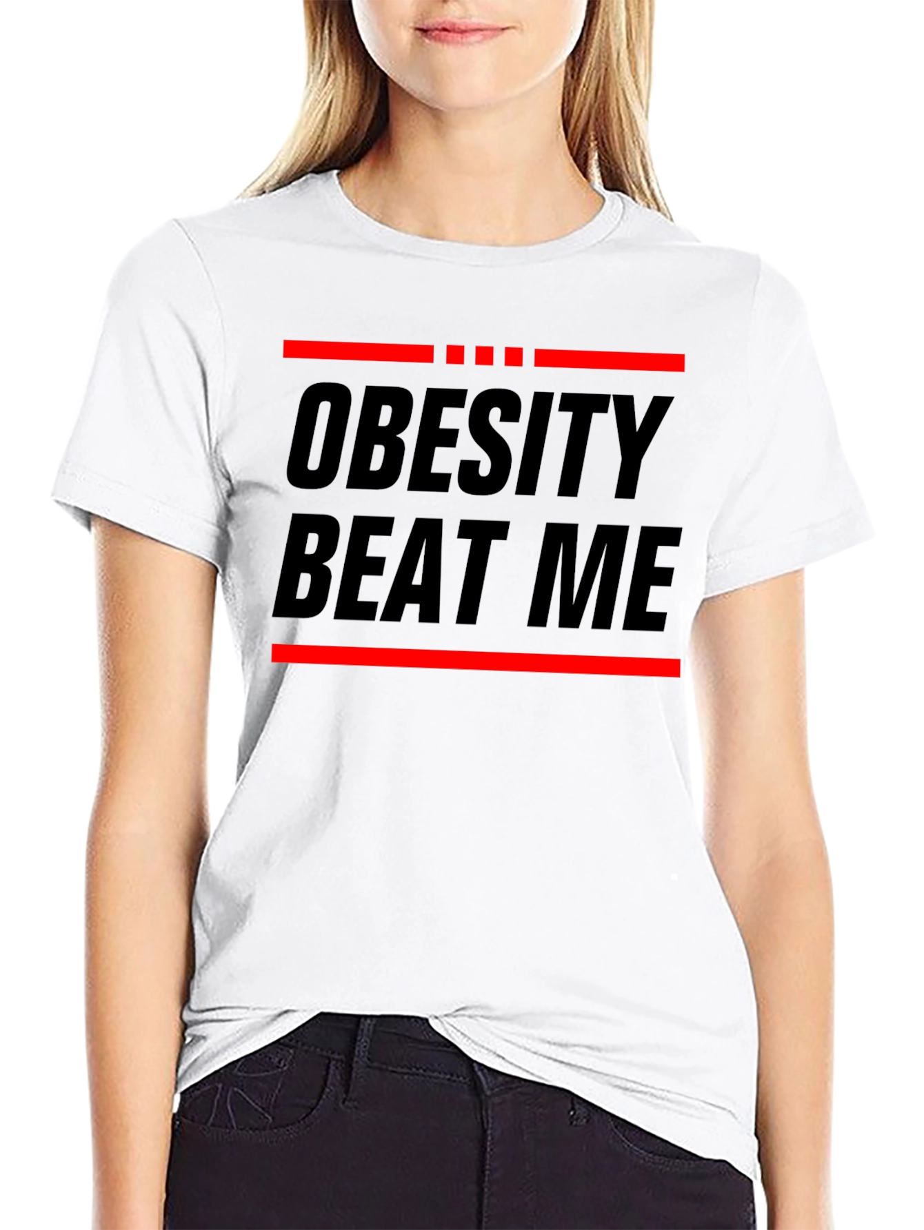 Obesity Beat Me Black Graphic T-Shirt