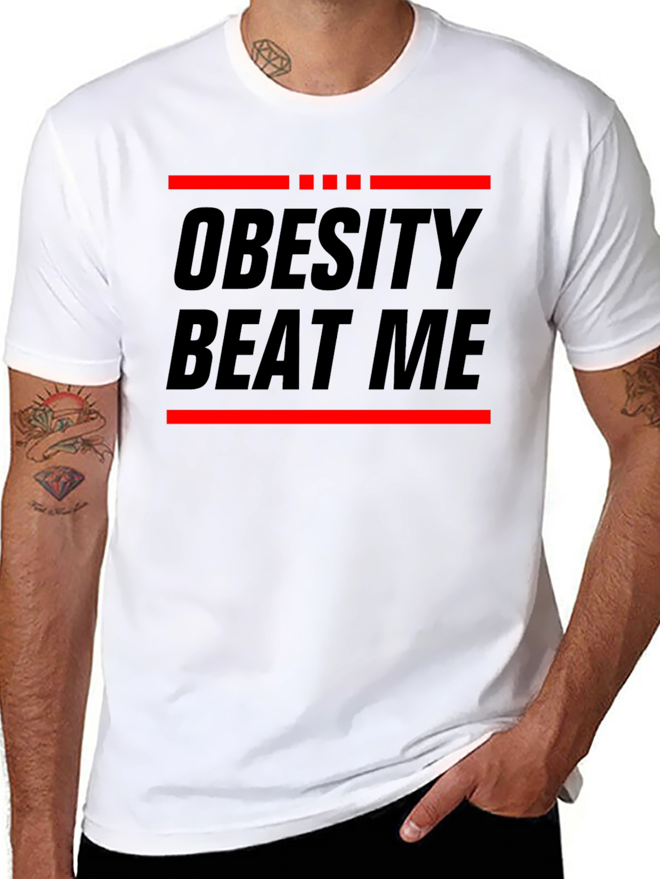 Obesity Beat Me Black Graphic T-Shirt