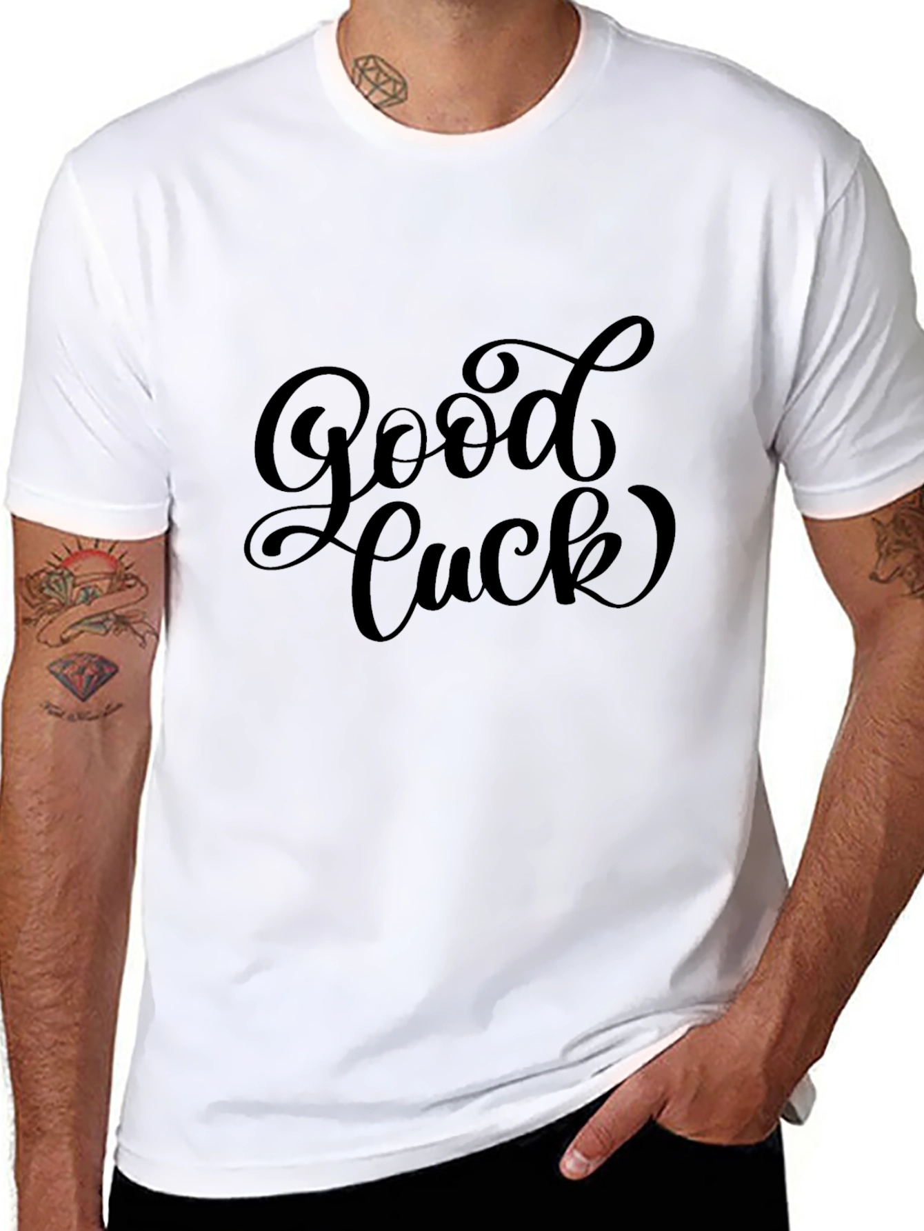 Good Luck Graphic Print Mens Black T-Shirt